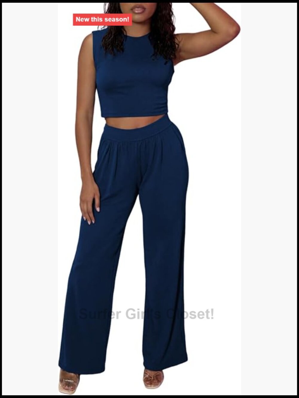 Sleeveless Crop Top Wide Leg Pant Lounge Set Track Suit